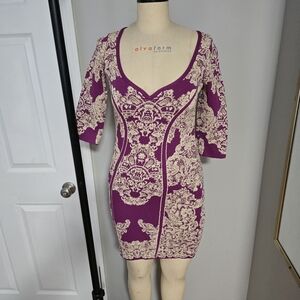 Wow Couture Elegant Purple and Cream Women's Dress, Size L